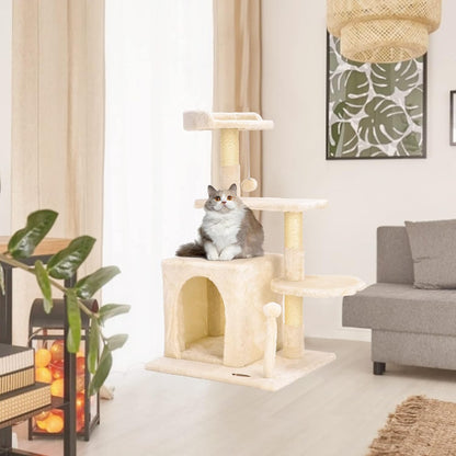 Cat Tree Tower,  Cat Condo Tree Climbing Frame Furniture with Scratching Post Cat House for Outdoor Indoor Cat Tower Cat Activity Centre for Sleeping and Playing (33.5" Beige)