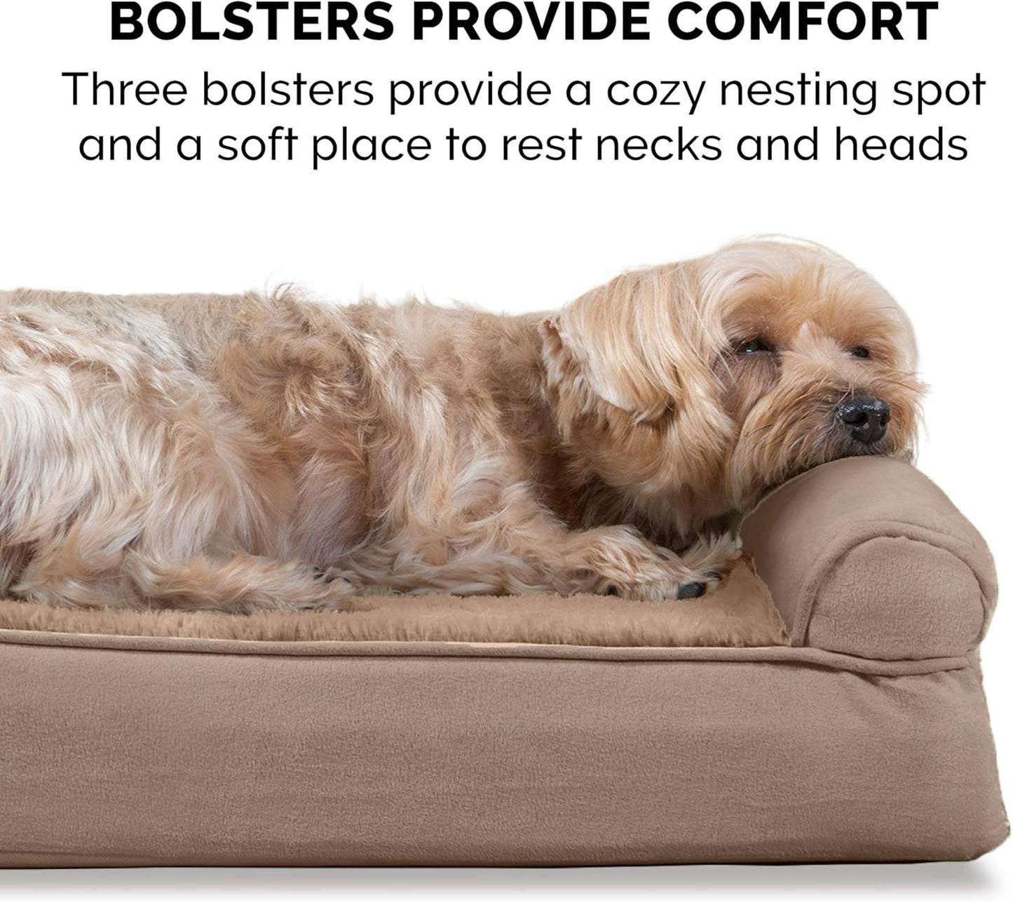 Orthopedic Dog Bed for Large/Medium Dogs W/ Removable Bolsters & Washable Cover, for Dogs up to 55 Lbs - Plush & Suede Sofa - Almondine, Large