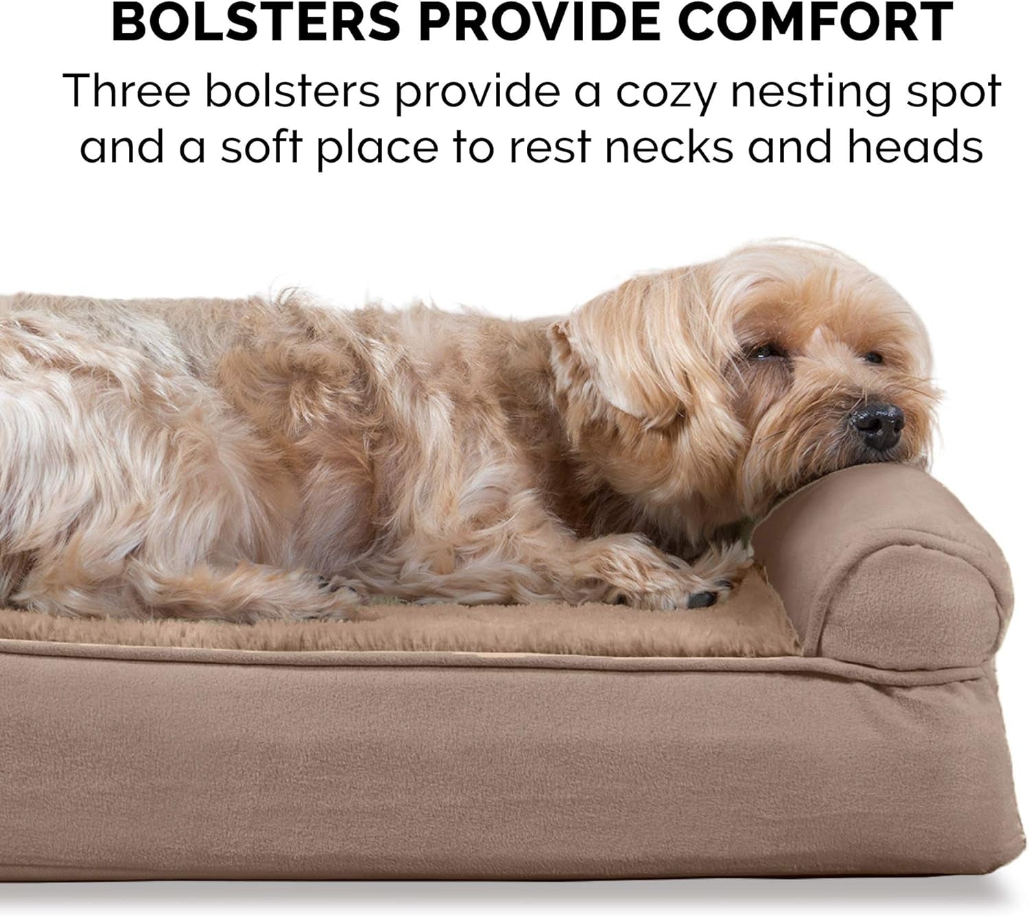 Orthopedic Dog Bed for Large/Medium Dogs W/ Removable Bolsters & Washable Cover, for Dogs up to 55 Lbs - Plush & Suede Sofa - Almondine, Large