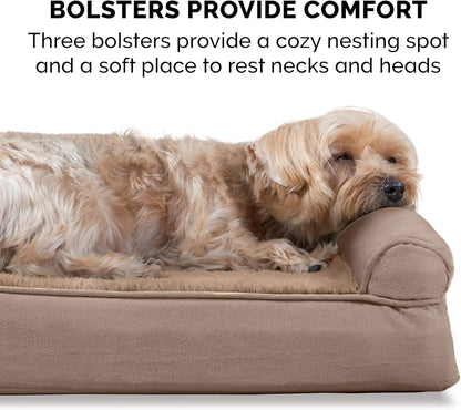 Orthopedic Dog Bed for Large/Medium Dogs W/ Removable Bolsters & Washable Cover, for Dogs up to 55 Lbs - Plush & Suede Sofa - Almondine, Large