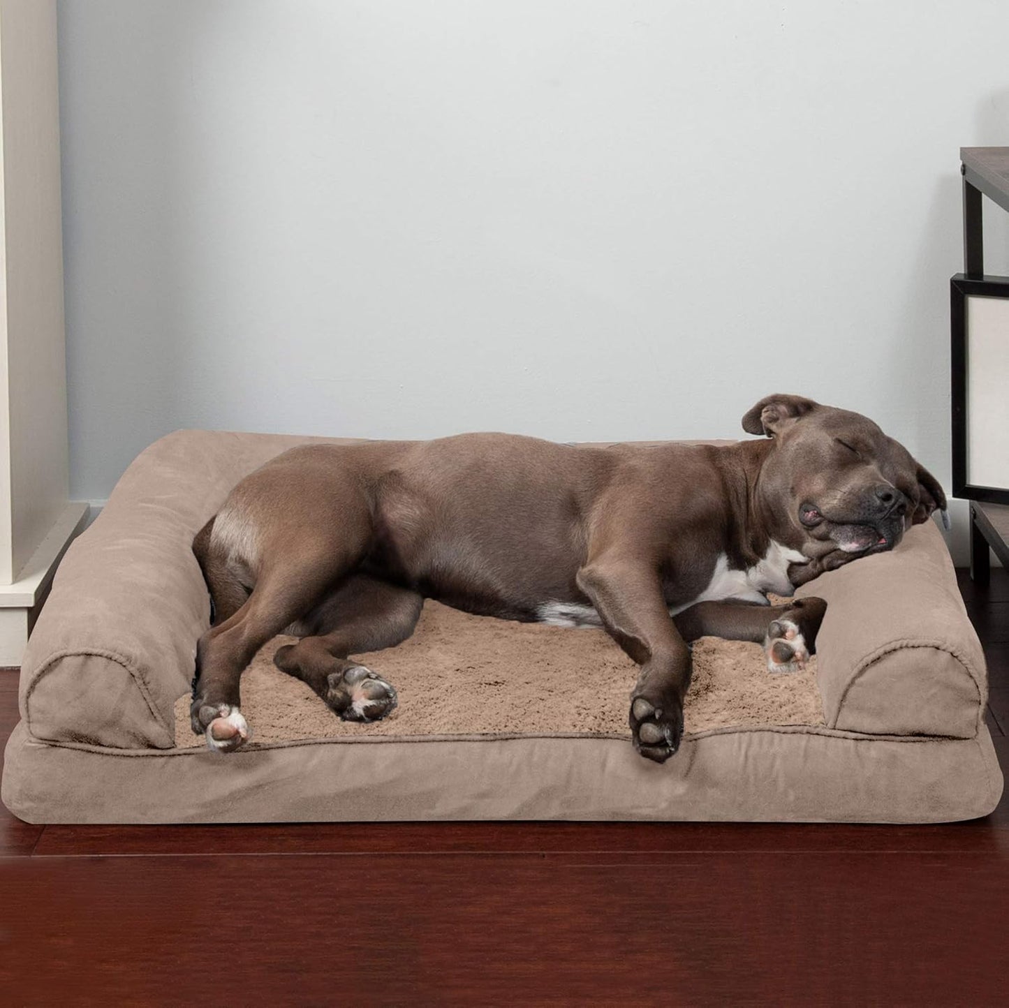 Orthopedic Dog Bed for Large/Medium Dogs W/ Removable Bolsters & Washable Cover, for Dogs up to 55 Lbs - Plush & Suede Sofa - Almondine, Large