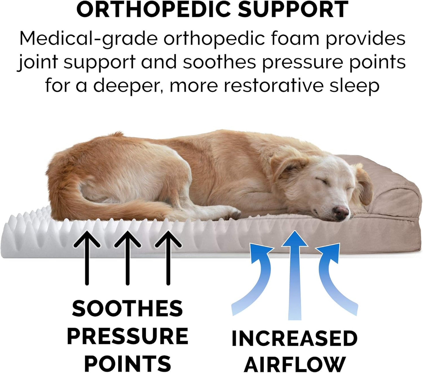 Orthopedic Dog Bed for Large/Medium Dogs W/ Removable Bolsters & Washable Cover, for Dogs up to 55 Lbs - Plush & Suede Sofa - Almondine, Large
