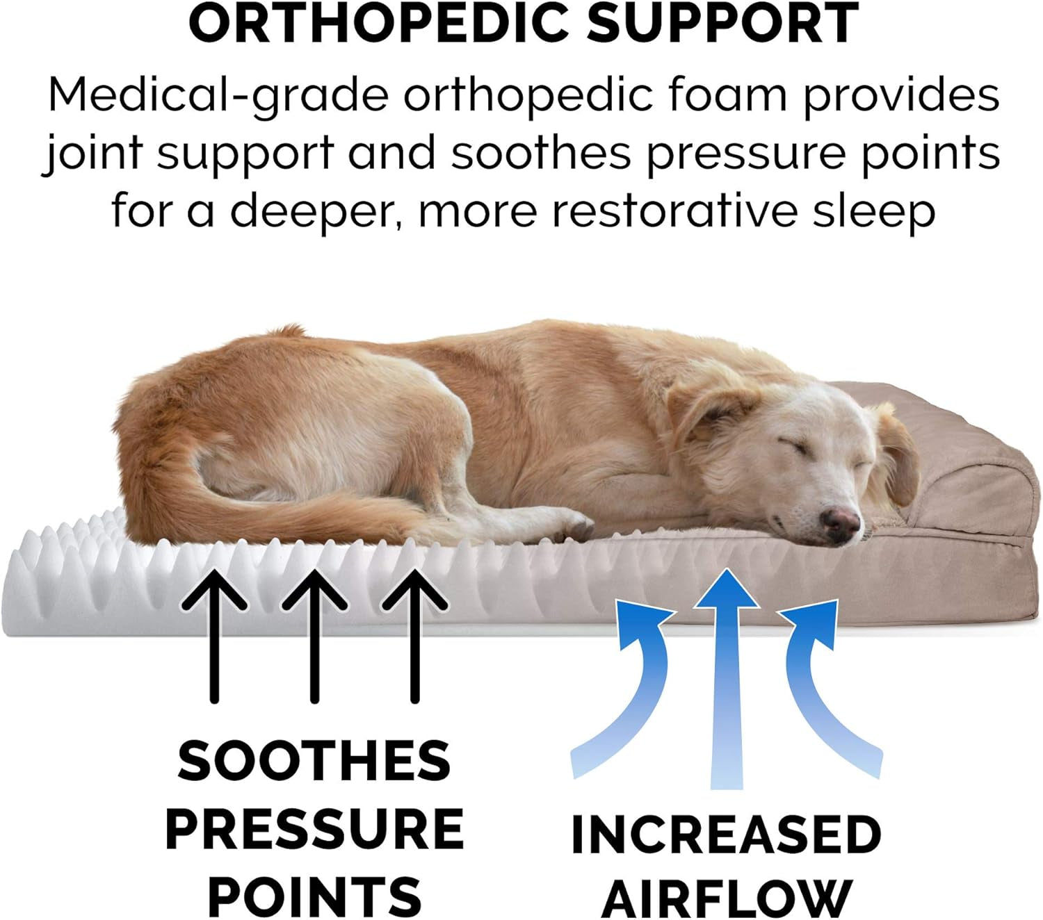 Orthopedic Dog Bed for Large/Medium Dogs W/ Removable Bolsters & Washable Cover, for Dogs up to 55 Lbs - Plush & Suede Sofa - Almondine, Large